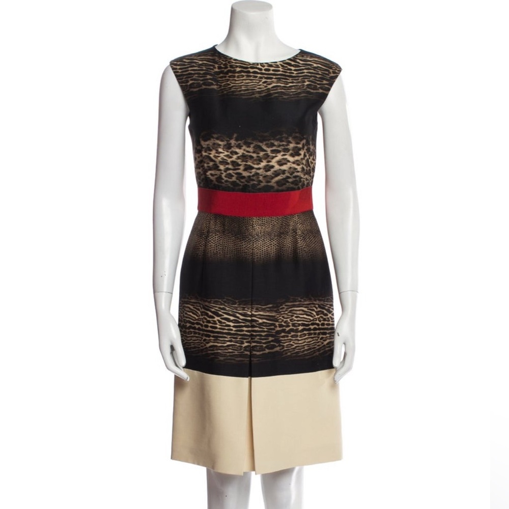 Leopard Print Midi Dress with Red Waistband